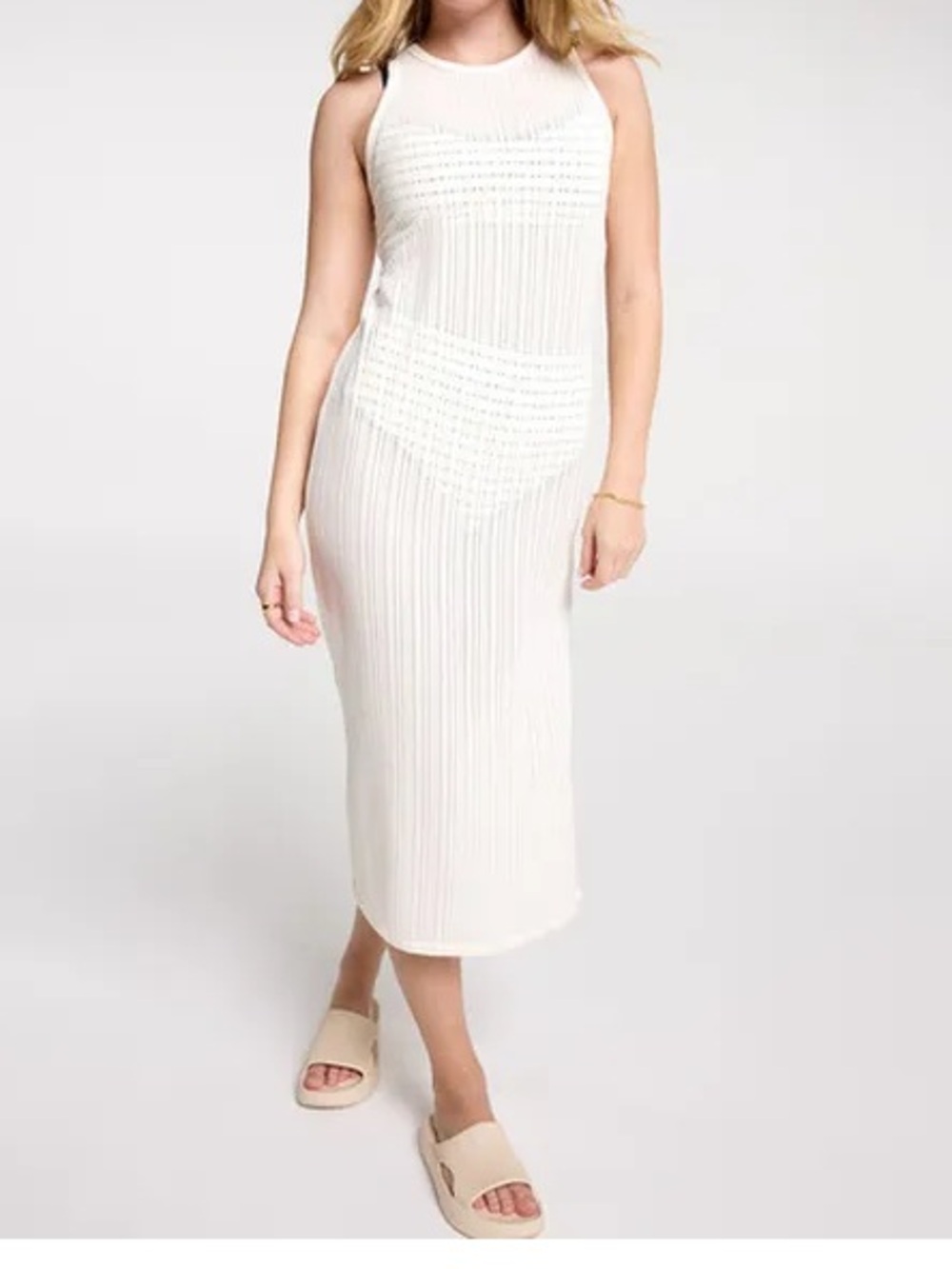 CALIA by Carrie Underwood White Ribbed Knit Swim Cover-Up Midi